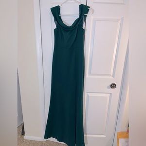 PROM: Lulus | Emerald Off Shoulder Gown with Flared Mermaid Skirt